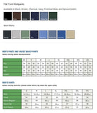 Colors and sizing for work shirts & work pants